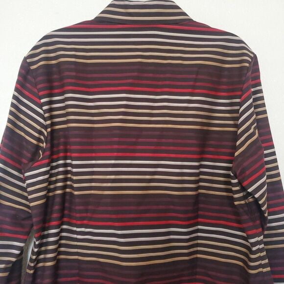 Coldwater Creek Blouse Size S 8 Brown Red Stripe No Iron Long Sleeve Button - Picture 8 of 15